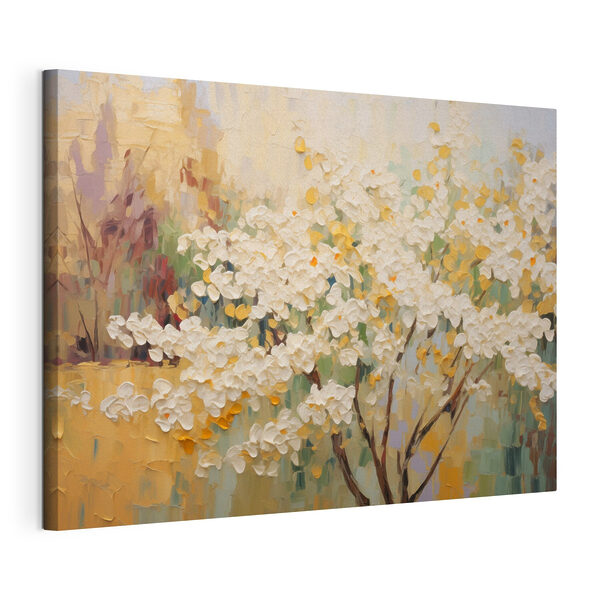 Schilderij van een boom met witte bloemen Canvas Schilderijen Schilderij van een boom met witte bloemen