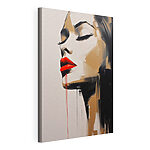Canvas Schilderijen Schilderij van een vrouw met rode lippen en rode lippenstift