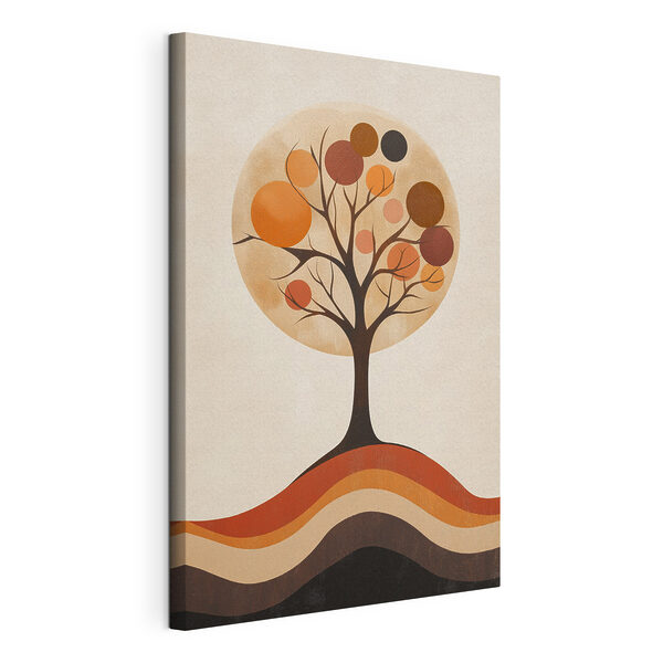Boom met oranje cirkels en een bruin-witte cirkel Canvas Schilderijen Boom met oranje cirkels en een bruin-witte cirkel