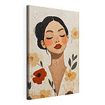 Canvas Schilderijen Vrouw met rode lippen en bloemen