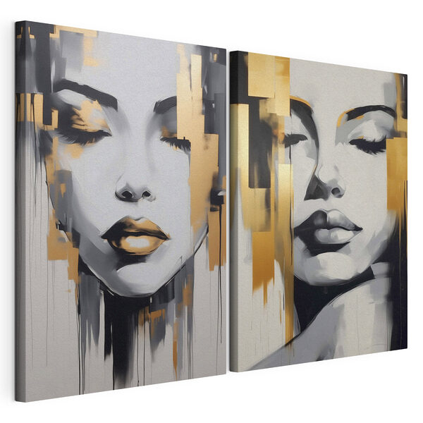 Schilderij van het gezicht van een vrouw Modulaire canvasprint Schilderij van het gezicht van een vrouw