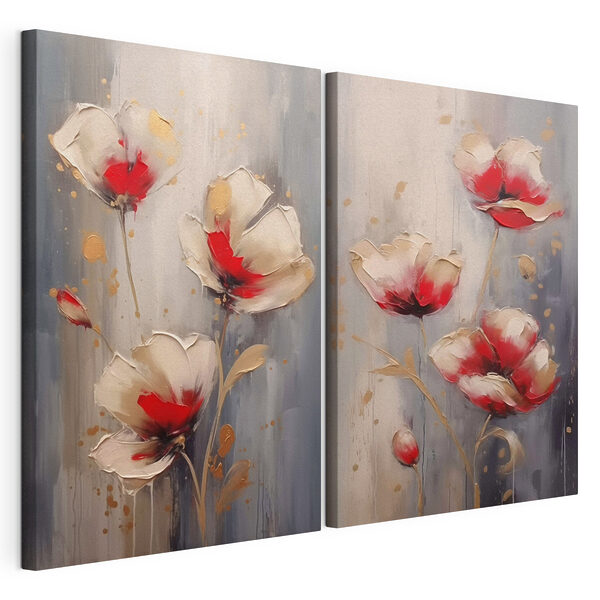 Modulaire canvasprint Schilderij van bloemen op een grijze achtergrond