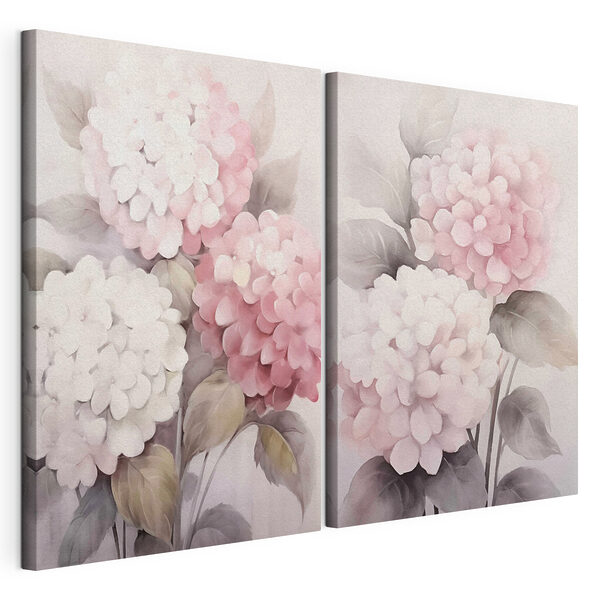 Schilderij van bloemen op een witte achtergrond Modulaire canvasprint Schilderij van bloemen op een witte achtergrond