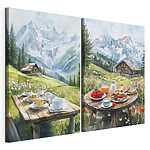 Modulaire canvasprint Schilderij van een tafel met eten en drinken erop