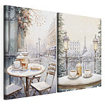 Modulaire canvasprint Schilderij van een straat met een tafel en stoelen