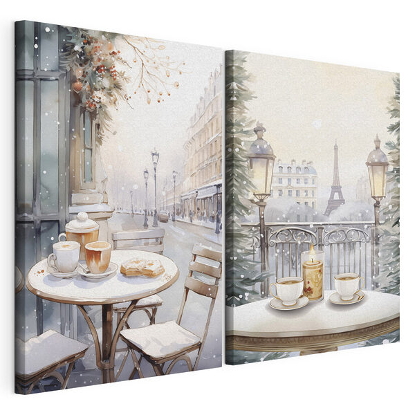 Modulaire canvasprint Schilderij van een straat met een tafel en stoelen