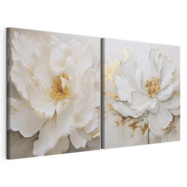 Stralende bloemen in zachte witte tinten Modulaire canvasprint Stralende bloemen in zachte witte tinten