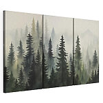 Modulaire canvasprint Groep bomen in de mist