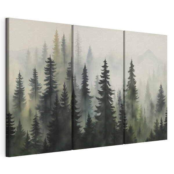 Groep bomen in de mist Modulaire canvasprint Groep bomen in de mist