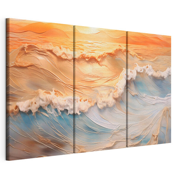 Rustige golven in de omhelzing van de zonsondergang Modulaire canvasprint Rustige golven in de omhelzing van de zonsondergang
