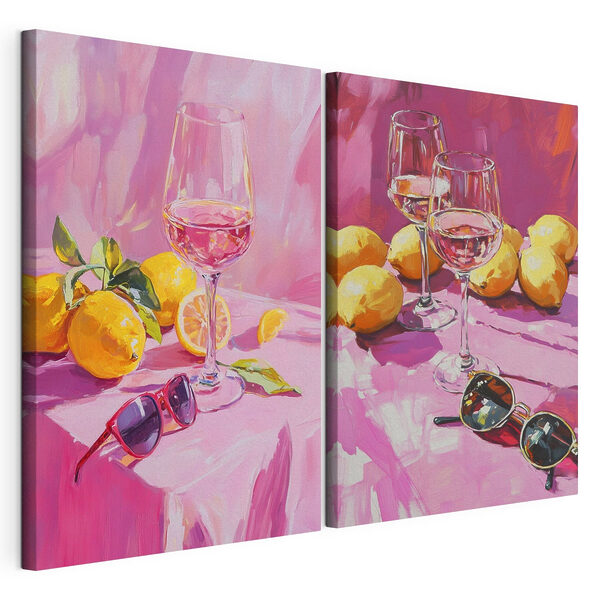 Modulaire canvasprint Schilderij van wijnglazen en citroenen
