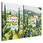 Modulaire canvasprint Schilderij van een huis en een rivier