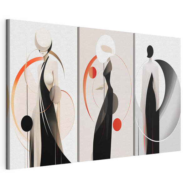 Collage van een vrouw in een zwarte jurk Modulaire canvasprint Collage van een vrouw in een zwarte jurk