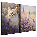 Modulaire canvasprint Kat in een bloemenveld