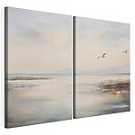 Modulaire canvasprint Vogel die over een strand vliegt