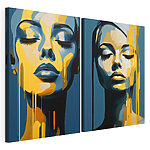 Modulaire canvasprint Het gezicht van een vrouw waar gele verf vanaf druipt