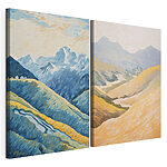 Modulaire canvasprint Schilderij van bergen en een rivier