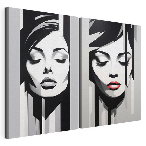 Modulaire canvasprint Dromerige gezichten in zwart-wit