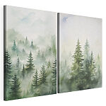 Modulaire canvasprint Schilderij van bomen in de mist