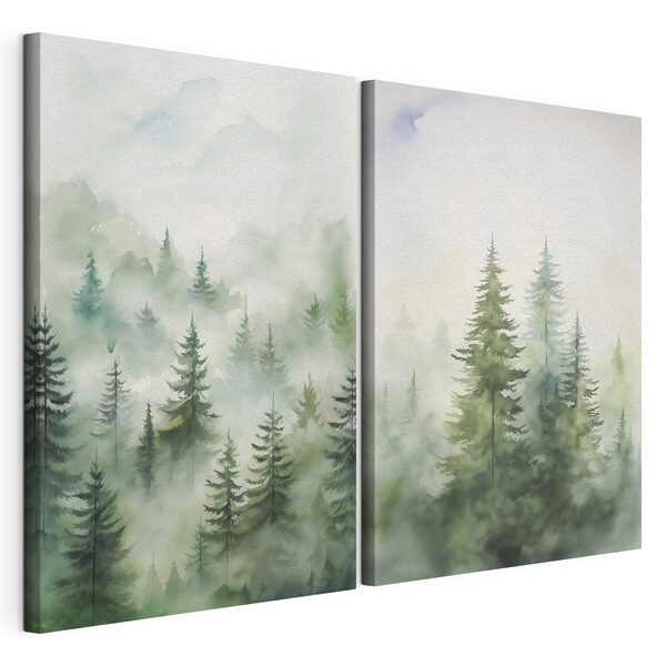 Schilderij van bomen in de mist Modulaire canvasprint Schilderij van bomen in de mist