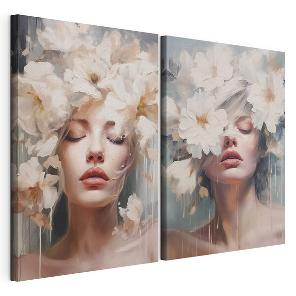 Vrouw met bloemen in haar haar Modulaire canvasprint Vrouw met bloemen in haar haar