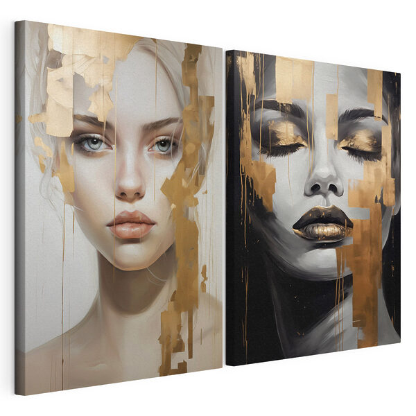 Twee schilderijen van een vrouw Modulaire canvasprint Twee schilderijen van een vrouw