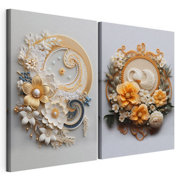Collage van afbeeldingen van bloemen en bladeren Modulaire canvasprint Collage van afbeeldingen van bloemen en bladeren
