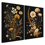 Modulaire canvasprint Speelse botanische kunst op zwart