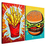 Modulaire canvasprint Hamburger en frietjes in een rode zak