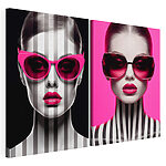 Modulaire canvasprint Vrouw met een roze zonnebril