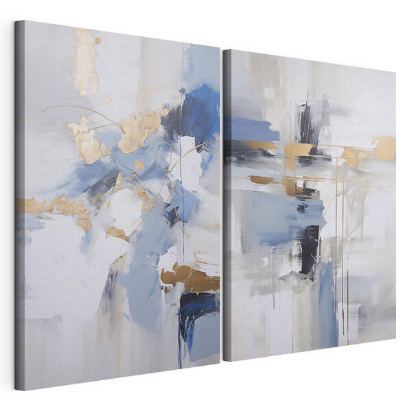 Twee schilderijen in blauw en wit Modulaire canvasprint Twee schilderijen in blauw en wit