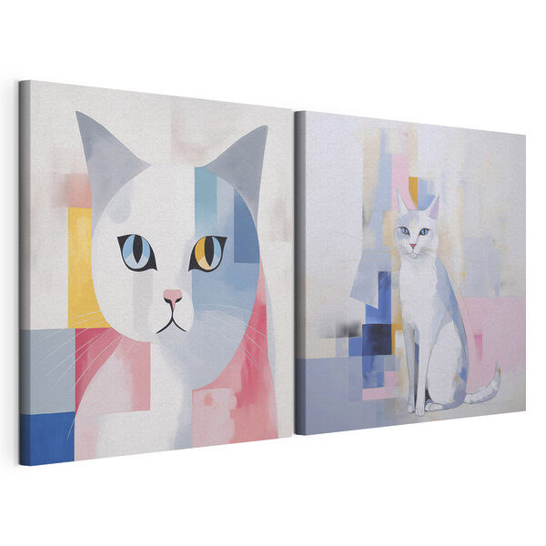 Twee schilderijen van een kat Modulaire canvasprint Twee schilderijen van een kat