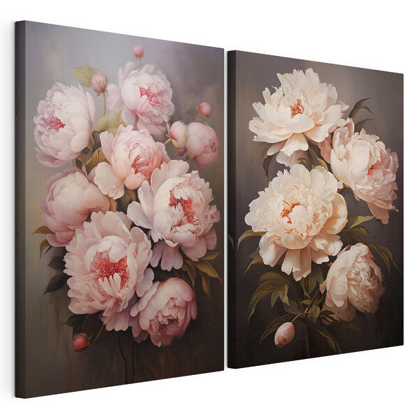 Schilderij van bloemen op een zwarte achtergrond Modulaire canvasprint Schilderij van bloemen op een zwarte achtergrond