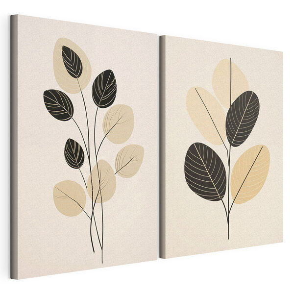 Modulaire canvasprint Zachte bladmotieven in neutrale tinten