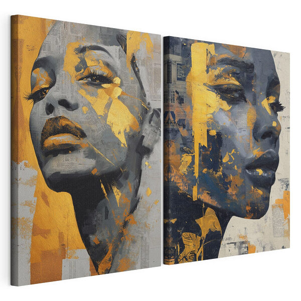 Collage van het gezicht van een vrouw Modulaire canvasprint Collage van het gezicht van een vrouw