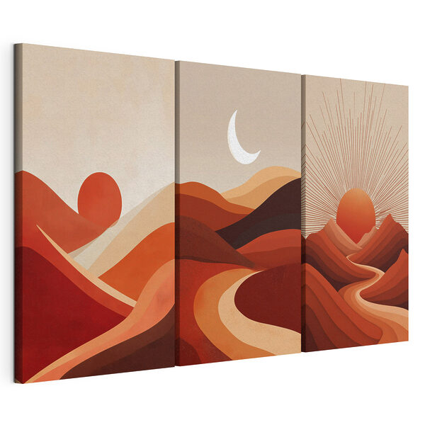Bergketen met zon en wolken Modulaire canvasprint Bergketen met zon en wolken