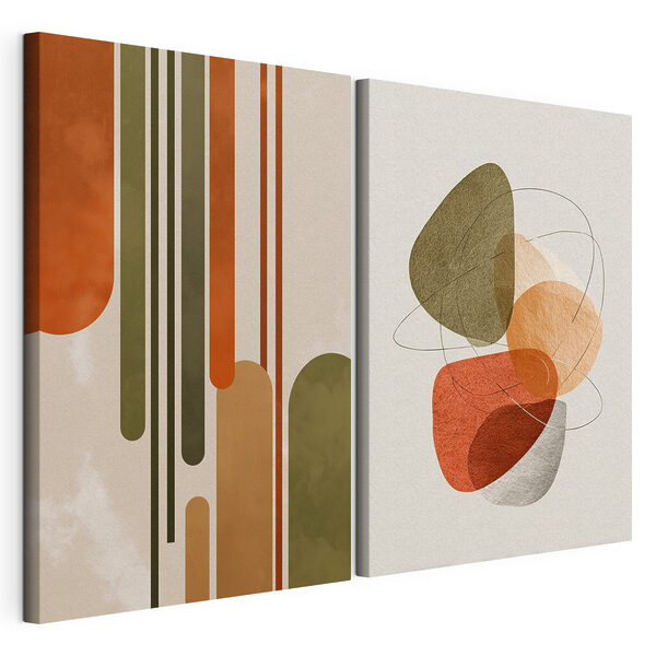 Modulaire canvasprint Abstracte vormen in warme kleuren