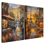 Modulaire canvasprint Schilderij van een straat met een toren op de achtergrond