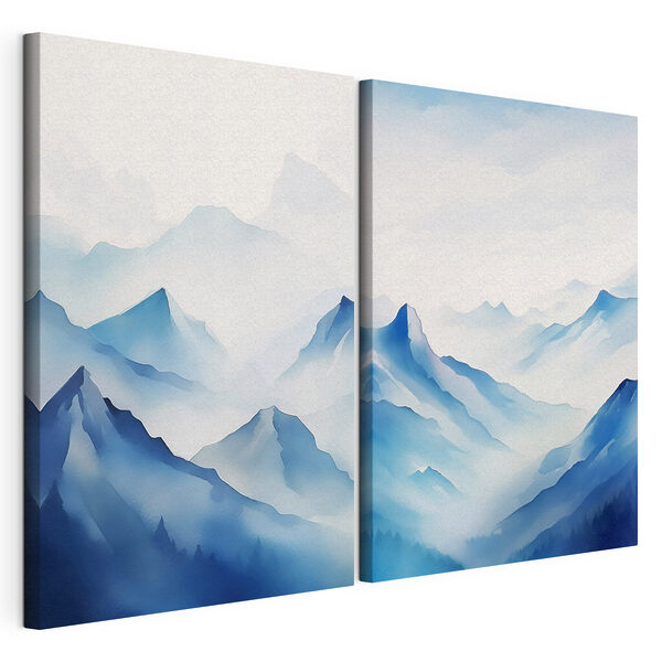 Schilderij van bergen en mist Modulaire canvasprint Schilderij van bergen en mist