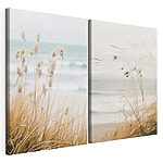 Modulaire canvasprint Zachte grassen bij de golven van de zee