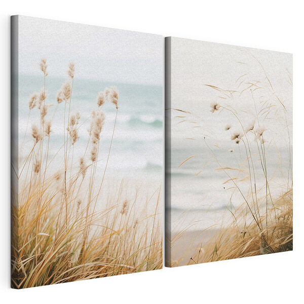 Modulaire canvasprint Zachte grassen bij de golven van de zee