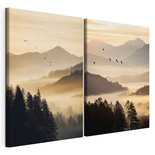 Vogels die over een vallei vliegen Modulaire canvasprint Vogels die over een vallei vliegen