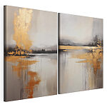 Modulaire canvasprint Schilderij van een meer en een mistig landschap