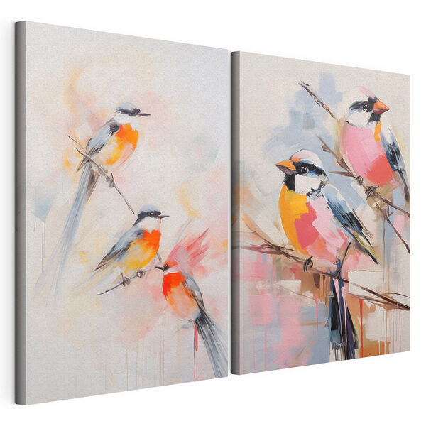Schilderij van vogels op een tak Modulaire canvasprint Schilderij van vogels op een tak