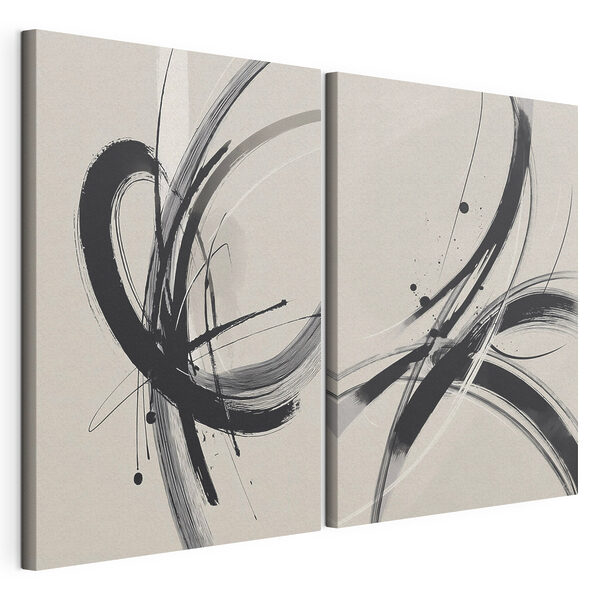 Zwart-witafbeelding van een wervelend patroon Modulaire canvasprint Zwart-witafbeelding van een wervelend patroon