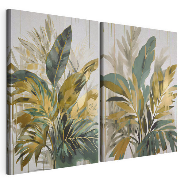 Modulaire canvasprint Schilderij van bladeren en bloemen