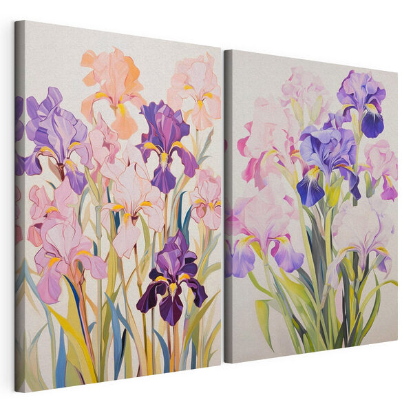 Schilderij van bloemen op een witte achtergrond Modulaire canvasprint Schilderij van bloemen op een witte achtergrond