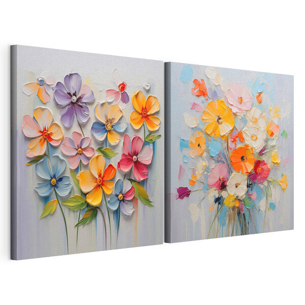 Modulaire canvasprint Schilderij van bloemen op een witte ondergrond
