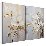 Modulaire canvasprint Twee schilderijen van bloemen op een grijze achtergrond