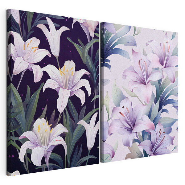 Modulaire canvasprint Verfijnde bloemen tegen een contrasterende achtergrond